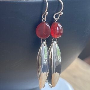 Vintage RLM studio carnelian earrings with two oblong slices of sterling silver